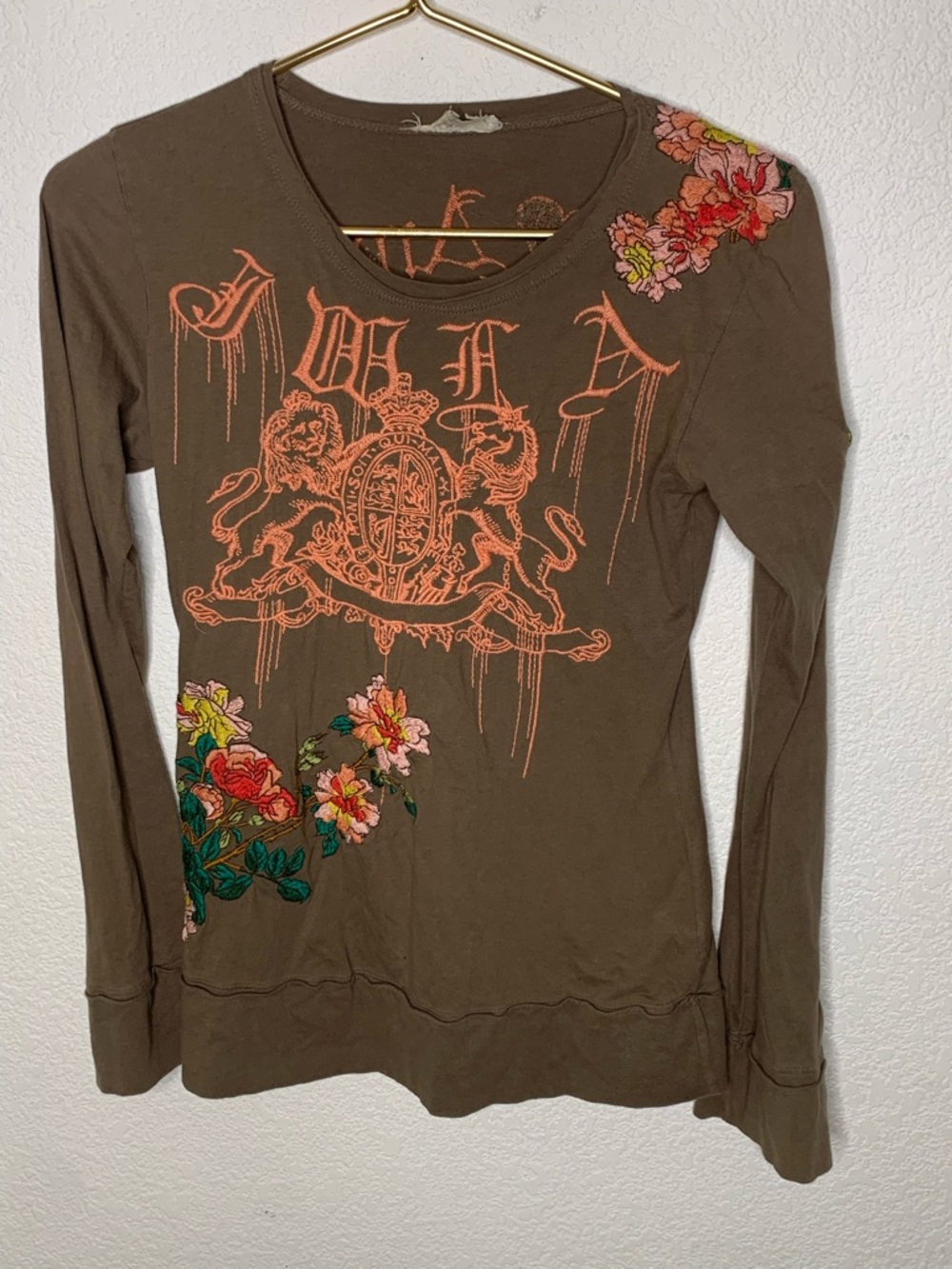 Johnny Was Tee embroidered small long sleeveCoral Crest & Floral
